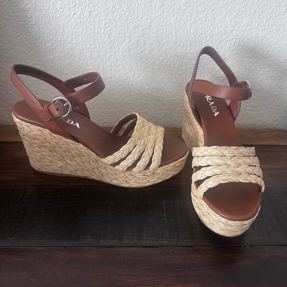 NIB Prada Brown Wedge Sandals